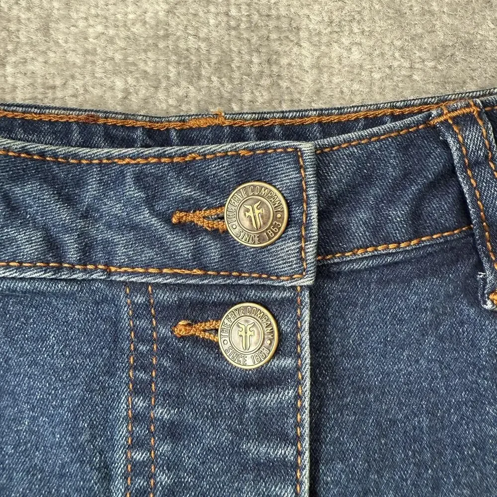 FRYE Skirt Womens 2 Blue Denim Button Front A-Line Pockets Stretch Jean Casual